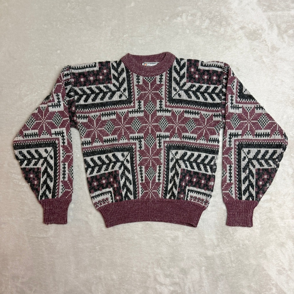 Vintage 80s Wrangler for Guys Crewneck Sweater Kids M 10-12 Fair Isle School USA